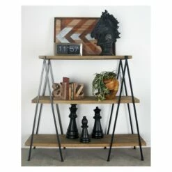 New 🛒 51" Metal and Wood 3 Tier Shelf V Legs Brown - Olivia & May 🎉