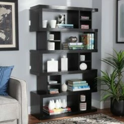 Buy 🛒 57.01" Dora Wood 5 Tier Geometric Bookshelf Dark Brown - Baxton Studio ❤️ -Bookshelves And Bookcases store unnamed file 4619