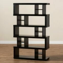 Buy 🛒 57.01" Dora Wood 5 Tier Geometric Bookshelf Dark Brown - Baxton Studio ❤️ -Bookshelves And Bookcases store unnamed file 4620
