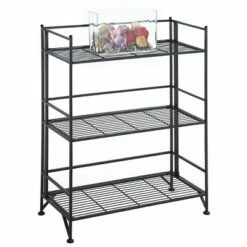 Top 10 🧨 33" 3 Tier Wide Folding Metal Shelf Black - Breighton Home 🔥