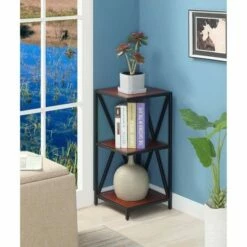 Best deal ❤️ Breighton Home Tucson Metal 3 Tier Corner Bookcase - Johar Furniture Cherry/black ✔️