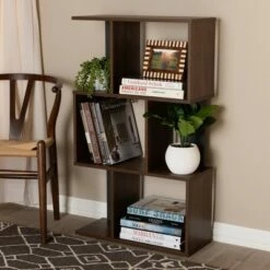 Best deal 🌟 40.2" Legende Finished Display Bookcase Brown/Dark Gray - Baxton Studio 👏