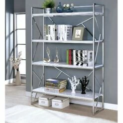 Buy 🛒 70.25" Netherton Contemporary Open Shelves Bookcase White High Gloss/Chrome - HOMES: Inside + Out ✨