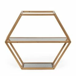 Flash Sale 😀 17" Lepley Modern Glam Handcrafted Glass 2 Shelf Hexagonal Decorative Shelf Antique Gold - Christopher Knight Home 🔔