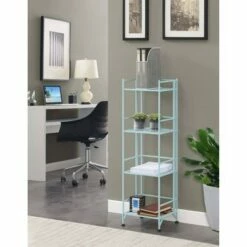 Best Pirce 🛒 45" Xtra Storage 4 Tier Folding Metal Shelf Sea Foam - Breighton Home ❤️