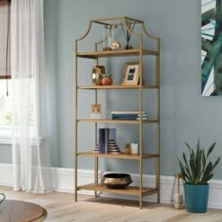 Cheapest 👏 70.88" 5 Shelves International Lux Metal Frame Bookcase Sindoori Mango - Sauder ⭐