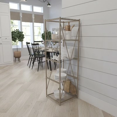 Hot Sale π Merrick Lane 64" Modern Bookshelf Glass 4-Shelf Bookcase with Powder π§₯ Coated Matte Gold Cross Braced Frame π 3 Hot Sale π Merrick Lane 64" Modern Bookshelf Glass 4-Shelf Bookcase with Powder π§₯ Coated Matte Gold Cross Braced Frame π