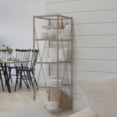 Hot Sale π Merrick Lane 64" Modern Bookshelf Glass 4-Shelf Bookcase with Powder π§₯ Coated Matte Gold Cross Braced Frame π 4 Hot Sale π Merrick Lane 64" Modern Bookshelf Glass 4-Shelf Bookcase with Powder π§₯ Coated Matte Gold Cross Braced Frame π - Image 2