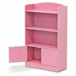 Deals 🥰 Furinno KidKanac Bookshelf Bookcase with 3 Shelves and Storage Cabinet for Bedroom, Living Room or Playroom Organization, Pink ✨