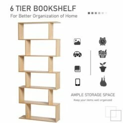 Best reviews of 🛒 HOMCOM 75.5"H Bookcase 6 Shelf S-Shaped Bookshelf Wooden Storage Display Stand Shelf Organizer Free Standing Oak 🔥 -Bookshelves And Bookcases store unnamed file 5024