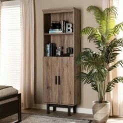 Budget 😀 73" 2 Door Arend Two-Tone Wood Bookshelf Brown - Baxton Studio ✔️