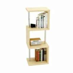 Buy 🔔 Bestier S-Shaped Bookshelf Multifunctional Bookcase Storage Shelf 43 Inch w/ Adjustable Shelves for Kitchens, Living Rooms, and Bedrooms, Oak 🥰