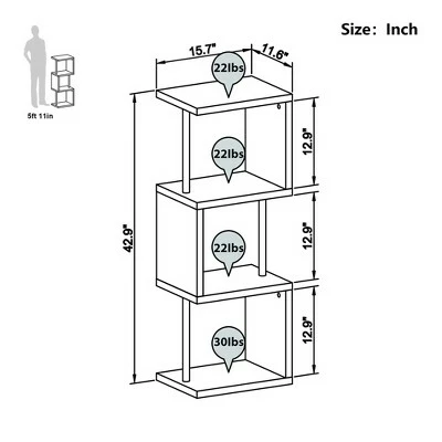 Buy 🔔 Bestier S-Shaped Bookshelf Multifunctional Bookcase Storage Shelf 43 Inch w/ Adjustable Shelves for Kitchens, Living Rooms, and Bedrooms, Oak 🥰 5 Buy 🔔 Bestier S-Shaped Bookshelf Multifunctional Bookcase Storage Shelf 43 Inch w/ Adjustable Shelves for Kitchens, Living Rooms, and Bedrooms, Oak 🥰 - Image 3