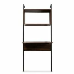 Deals ⌛ Fariat Walnut Wood and Metal Display Shelf with Desk Brown/Black - Baxton Studio ✨