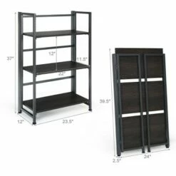 Promo 💯 Costway 3-Tier Folding Bookshelf Foldable Metal Storage Shelf Portable Display Rack GreyWood 🔥