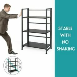 Promo 💯 Costway 3-Tier Folding Bookshelf Foldable Metal Storage Shelf Portable Display Rack GreyWood 🔥 -Bookshelves And Bookcases store unnamed file 519