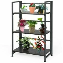 Promo 💯 Costway 3-Tier Folding Bookshelf Foldable Metal Storage Shelf Portable Display Rack GreyWood 🔥 -Bookshelves And Bookcases store unnamed file 521