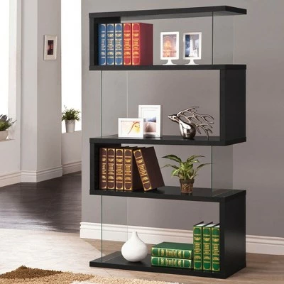 Budget ๐ Coaster Home Furniture Contemporary Asymmetrical 63 inch Durable Snaking Home Living Room 5 Shelf Bookshelf with Tempered Glass Support, Black ๐ 3 Budget ๐ Coaster Home Furniture Contemporary Asymmetrical 63 inch Durable Snaking Home Living Room 5 Shelf Bookshelf with Tempered Glass Support, Black ๐