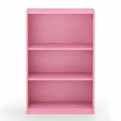 Coupon 🔥 Furinno Jaya Home Simple Sleek Wooden 3 Tier Adjustable Open Bookcase Display Closet Storage Shelf for Living Room and Bedroom Spaces, Pink (2 Pack) 🧨