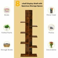 Buy 🎉 Costway 8-shelf Bookcase Freestanding Tree shelf Display Storage Stand BlackWhite 🥰 -Bookshelves And Bookcases store unnamed file 531
