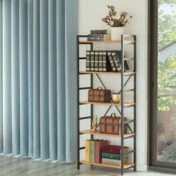 Hot Sale 🔔 Fabulaxe Industrial Style 5 Shelf Wood and Metal Bookcase 😀 -Bookshelves And Bookcases store unnamed file 5325