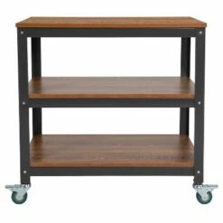 Best Sale 😀 Flash Furniture Livingston Collection 30"W Rolling Storage Cart with Metal Wheels in Brown Oak Wood Grain Finish 🎉