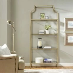 Buy 🎉 Metal Glass Bookcase in Antique Gold - Pemberly Row 🎁 -Bookshelves And Bookcases store unnamed file 5353