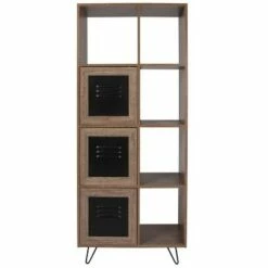 Top 10 🌟 Flash Furniture Woodridge Collection 63"H 5 Cube Storage Organizer Bookcase with Metal Cabinet Doors in Rustic Wood Grain Finish 🥰