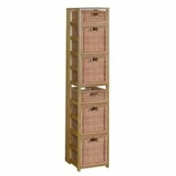 Best Pirce ⭐ 67" Flip Flop Square Folding Bookcase with Wicker Storage Baskets - Regency Oak/natural ✔️ -Bookshelves And Bookcases store unnamed file 5541