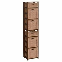 Best Pirce ⭐ 67" Flip Flop Square Folding Bookcase with Wicker Storage Baskets - Regency Oak/natural ✔️ -Bookshelves And Bookcases store unnamed file 5542