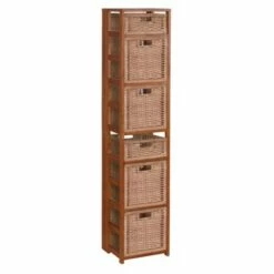 Best Pirce ⭐ 67" Flip Flop Square Folding Bookcase with Wicker Storage Baskets - Regency Oak/natural ✔️ -Bookshelves And Bookcases store unnamed file 5544
