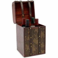 New ✔️ Okuna Outpost Wooden 4 Bottles Travel Wine for Storage Storage Bar Accessory, Flower Pattern, 8 x 8.5 x 13.8 in. 🔔