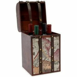 Best deal 🔔 Okuna Outpost Wooden 4 Bottles Travel Wine for Storage Bar Accessory, World Map Design, 8. x 8.5 x 13.8 in. 😀
