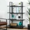 Wholesale 👍 Modern Industry Metal/Wooden 4 Tier Bookcase with Shelves - Glitzhome Black 🎁 -Bookshelves And Bookcases store unnamed file 586