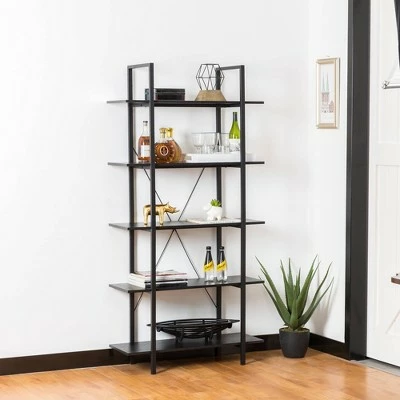 Coupon 👍 Modern Industry Metal/Wooden 5 Tier Bookcase and Shelves - Glitzhome Black 🌟 3 Coupon 👍 Modern Industry Metal/Wooden 5 Tier Bookcase and Shelves - Glitzhome Black 🌟