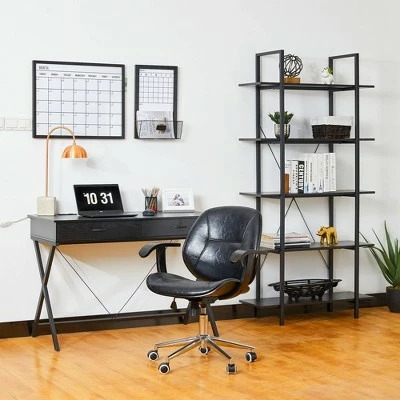 Coupon 👍 Modern Industry Metal/Wooden 5 Tier Bookcase and Shelves - Glitzhome Black 🌟 4 Coupon 👍 Modern Industry Metal/Wooden 5 Tier Bookcase and Shelves - Glitzhome Black 🌟 - Image 2