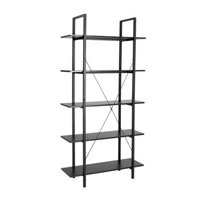 Coupon 👍 Modern Industry Metal/Wooden 5 Tier Bookcase and Shelves - Glitzhome Black 🌟 5 Coupon 👍 Modern Industry Metal/Wooden 5 Tier Bookcase and Shelves - Glitzhome Black 🌟 - Image 3