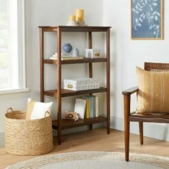 New 👏 Hearth & Hand W/Magnolia Furniture Wood & Cane Tall 4-Shelf Bookcase - Hearth & Hand™ with Magnolia Black 🛒