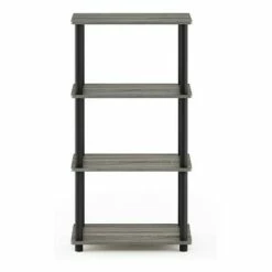 Top 10 😍 Furinno Turn-N-Tube 4 Tier Wooden PVC Corner Display Shelf and Bookcase for Living Room, Dining Room, Bedroom, and Office Spaces, French Oak Grey 👍