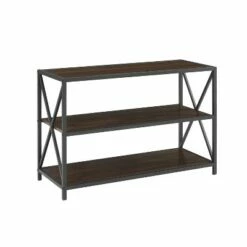 Cheap 🥰 25.62" X Frame Metal and Wood Media Bookshelf - Saracina Home Barnwood ✔️
