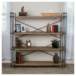 Hot Sale 😍 Yorktown 65.5" 4-Shelf Industrial Bookcase Brown - Christopher Knight Home 👏