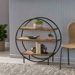 Promo 🔥 37.5" Dundas Handcrafted Industrial Circular Mango Wood Shelf Natural/Black - Christopher Knight Home 🎁