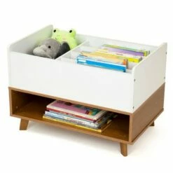 New 🎁 Morgan Mid-Century Bookshelf Caddy and Toy Storage with Shelf Wood/White - Humble Crew ✔️