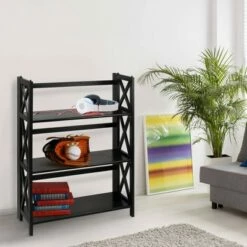 Best deal ⌛ 3 Shelf X Design Folding Bookcase - Flora Home Black 🔥 -Bookshelves And Bookcases store unnamed file 813