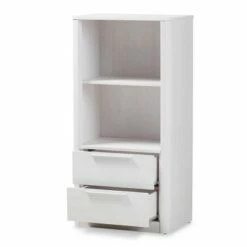 Best deal 🔥 15.47" 2 Drawer Carlingford Modern and Contemporary Whitewashed Wood Bookshelf White - Baxton Studio 👏