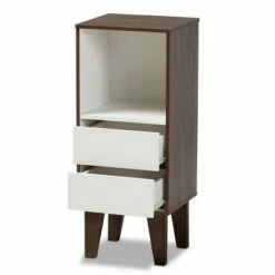 Discount ⭐ 31.22" Senja Two-Tone Finished Wood 2 Drawer Bookcase White/Walnut - Baxton Studio 🌟