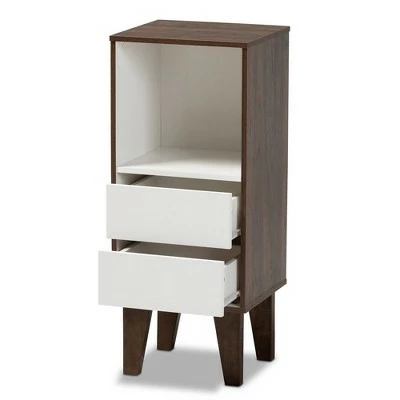 Discount ⭐ 31.22" Senja Two-Tone Finished Wood 2 Drawer Bookcase White/Walnut - Baxton Studio 🌟 3 Discount ⭐ 31.22" Senja Two-Tone Finished Wood 2 Drawer Bookcase White/Walnut - Baxton Studio 🌟