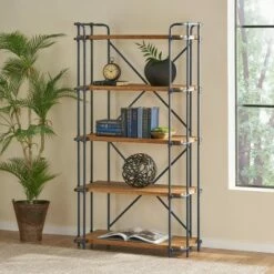 Flash Sale โญ Yorktown 66.75" 5-Shelf Industrial Bookcase Brown - Christopher Knight Home ๐