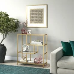 Discount ❤️ Henn& Hart 40" Tall Brass Finish Bookcase - Henn&Hart 🤩 -Bookshelves And Bookcases store unnamed file 972