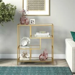 Discount ❤️ Henn& Hart 40" Tall Brass Finish Bookcase - Henn&Hart 🤩 -Bookshelves And Bookcases store unnamed file 974